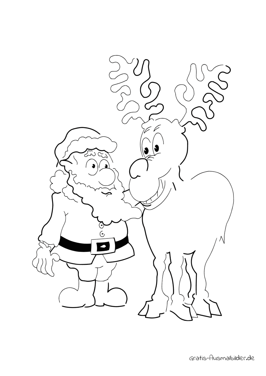Ausmalbild Weihnachtsmann mit Rentier