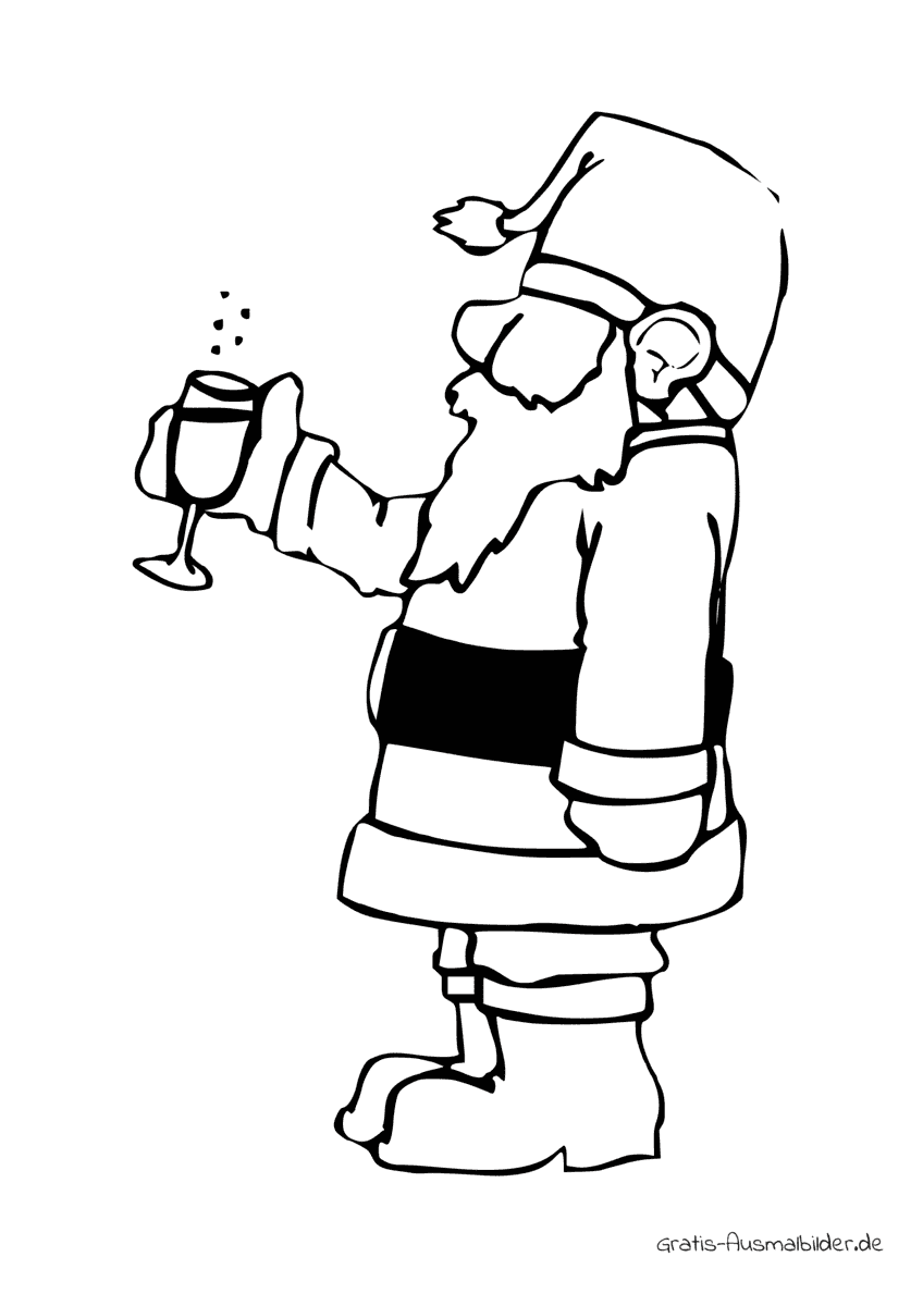 Ausmalbild Weihnachtsmann mit Sektglas