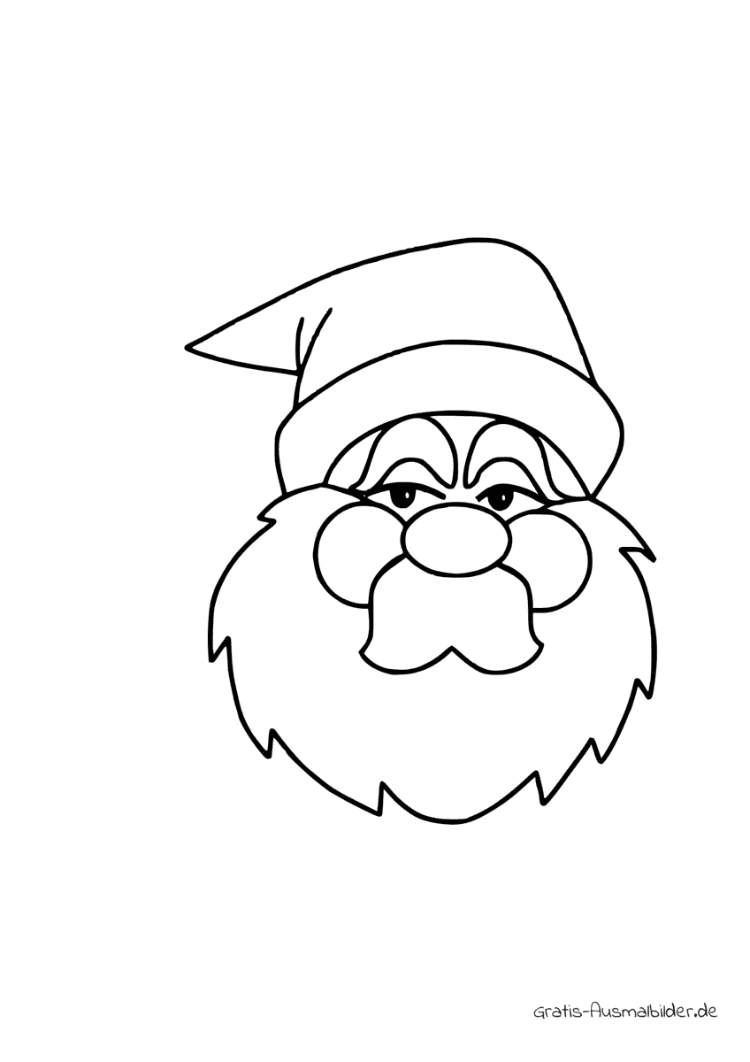 Ausmalbild Weihnachtsmanngesicht mit Mütze ohne Bommel