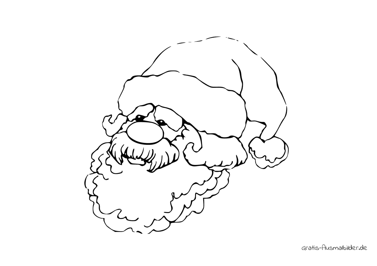 Ausmalbild Weihnachtsmannkopf mit Weihnachtsmütze