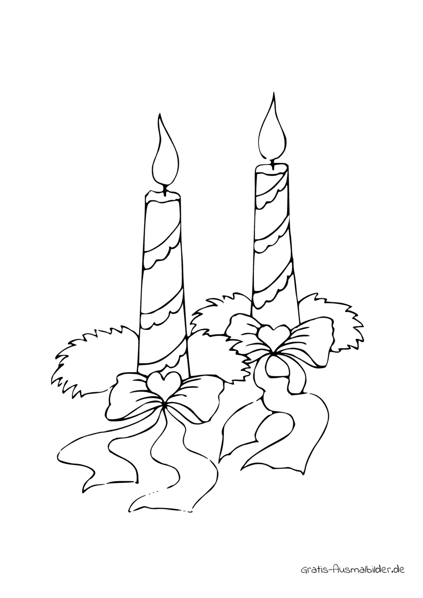 Ausmalbild Zwei Kerzen mit Schleifen