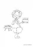 Ausmalbild Alien mit Geburtstagskuchen