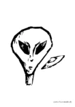 Ausmalbild Alienkopf und UFO