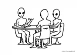 Ausmalbild Aliens beim Essen