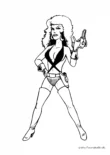 Ausmalbild Sexy Frau mit Pistole