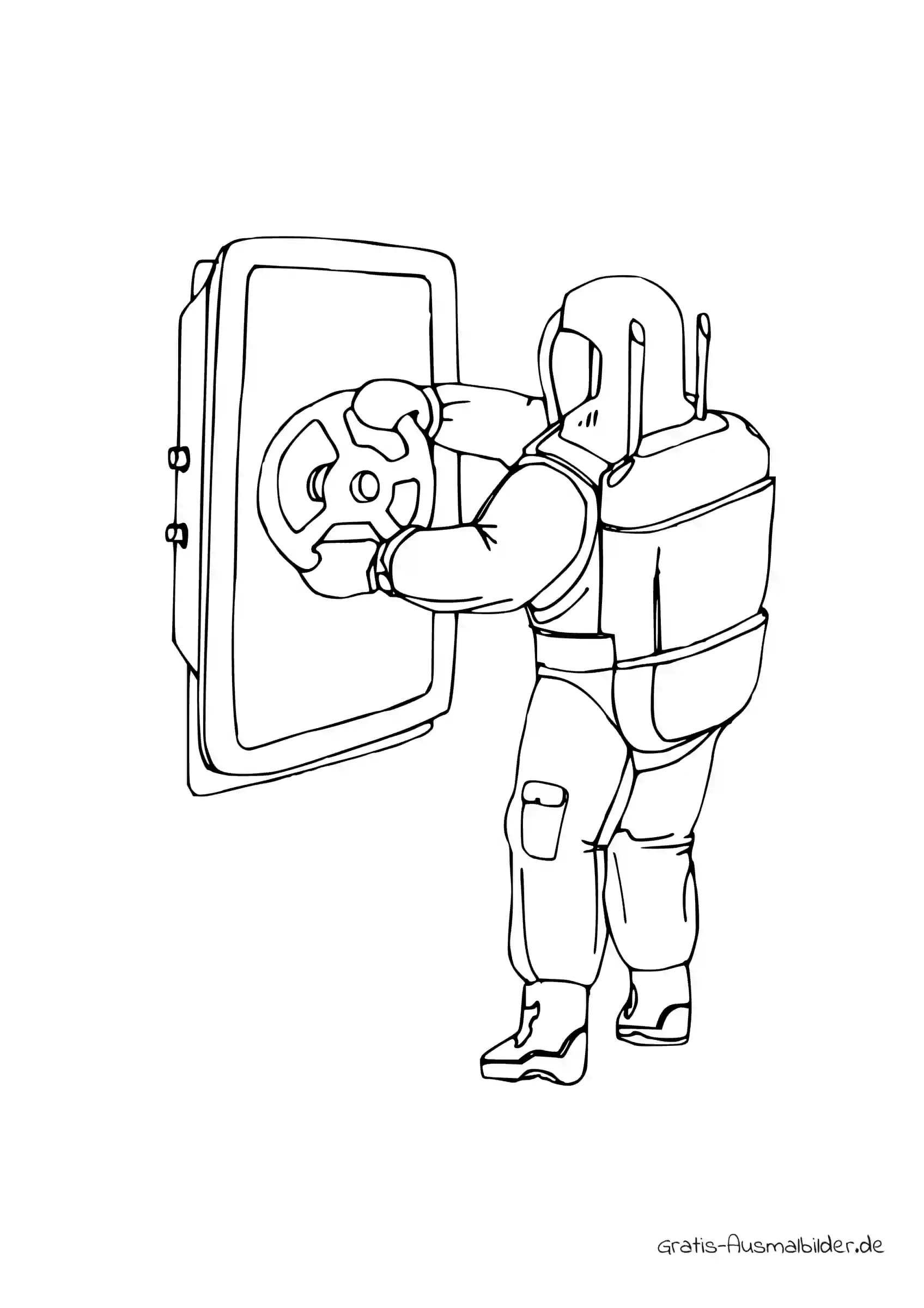 Ausmalbild Astronaut an einer Tür