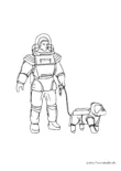 Ausmalbild Astronaut mit Hund