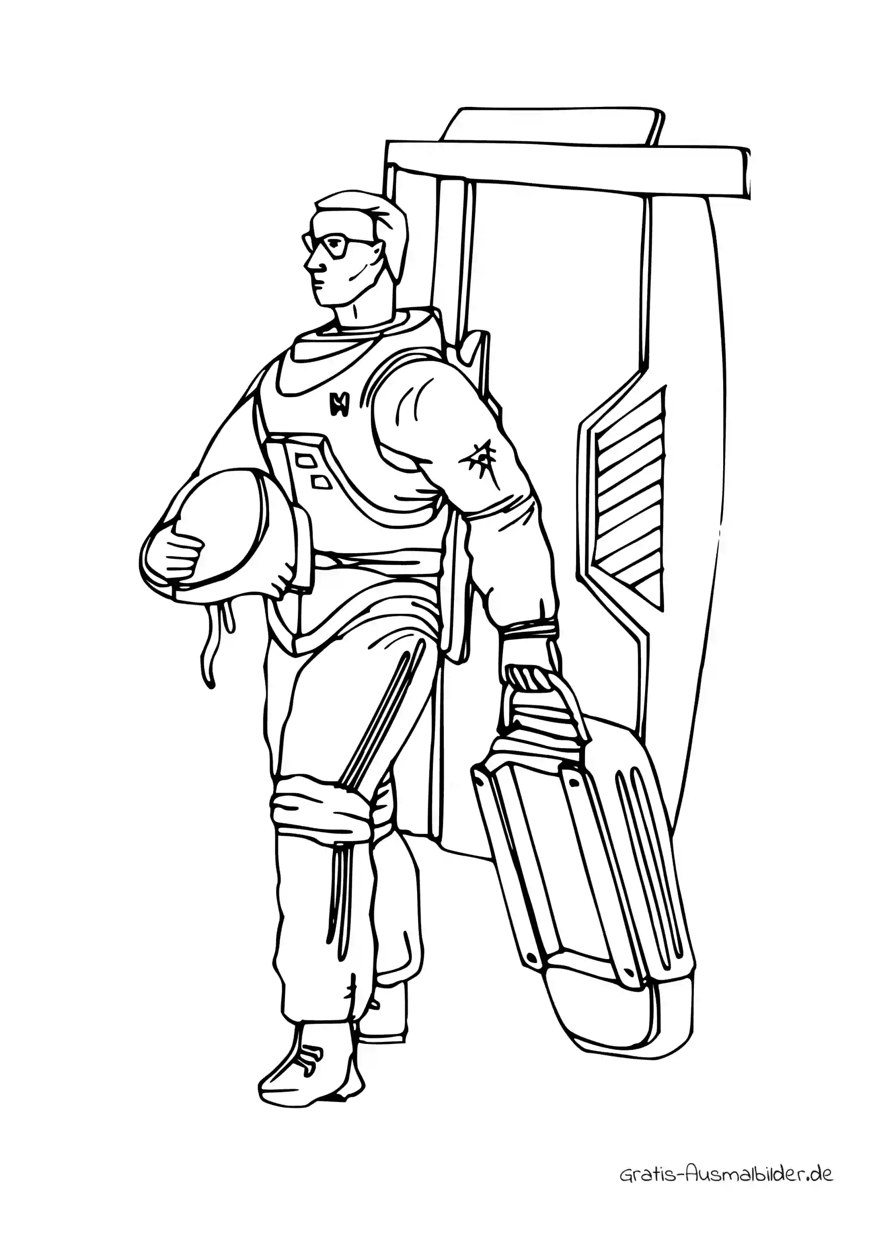 Ausmalbild Astronaut mit Koffer
