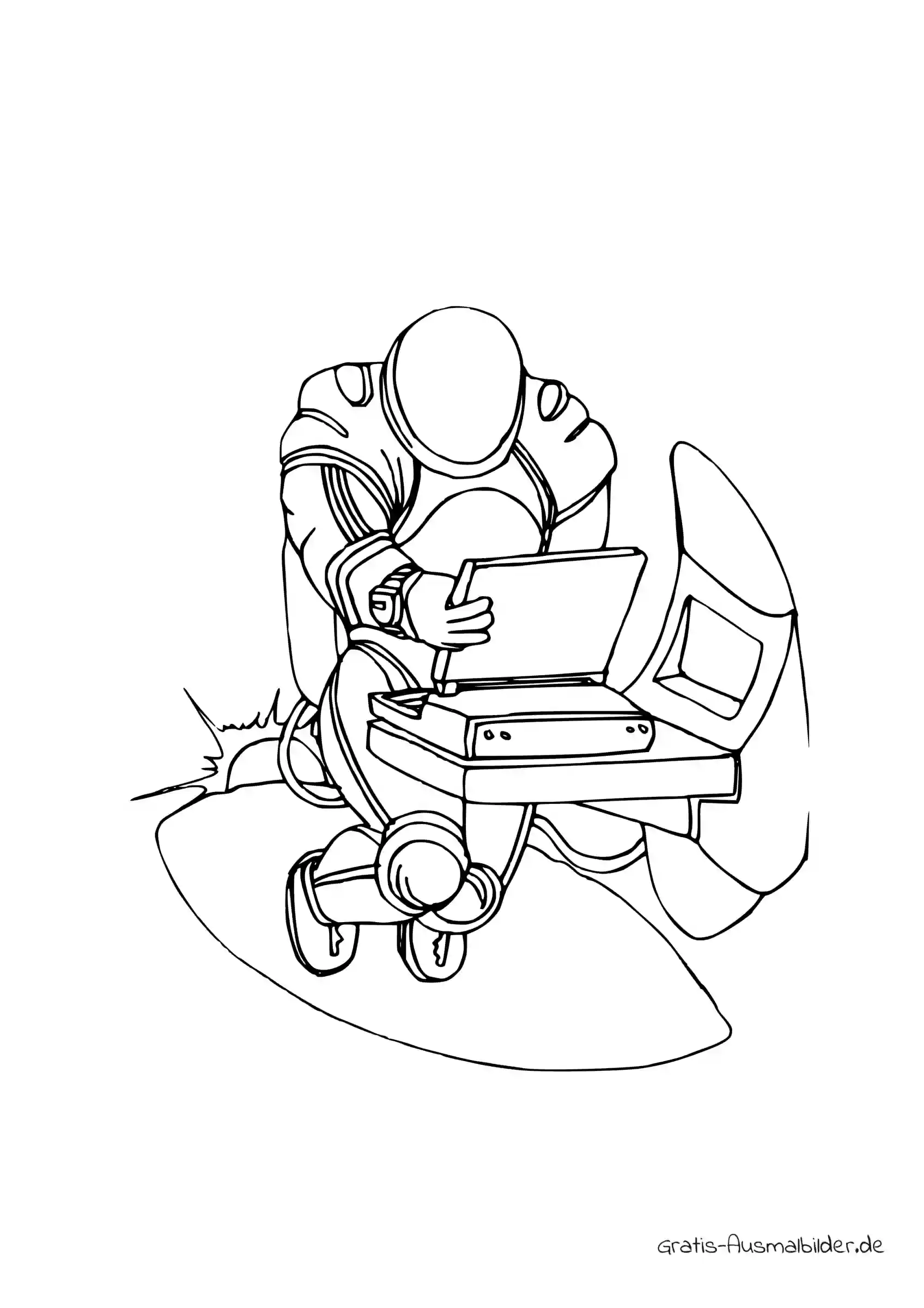 Ausmalbild Astronaut mit Laptop