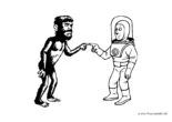 Ausmalbild Astronaut und Neandertaler