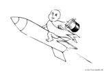 Ausmalbild Baby mit Zylinder auf einer Rakete