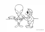 Ausmalbild Mann Alien und UFO