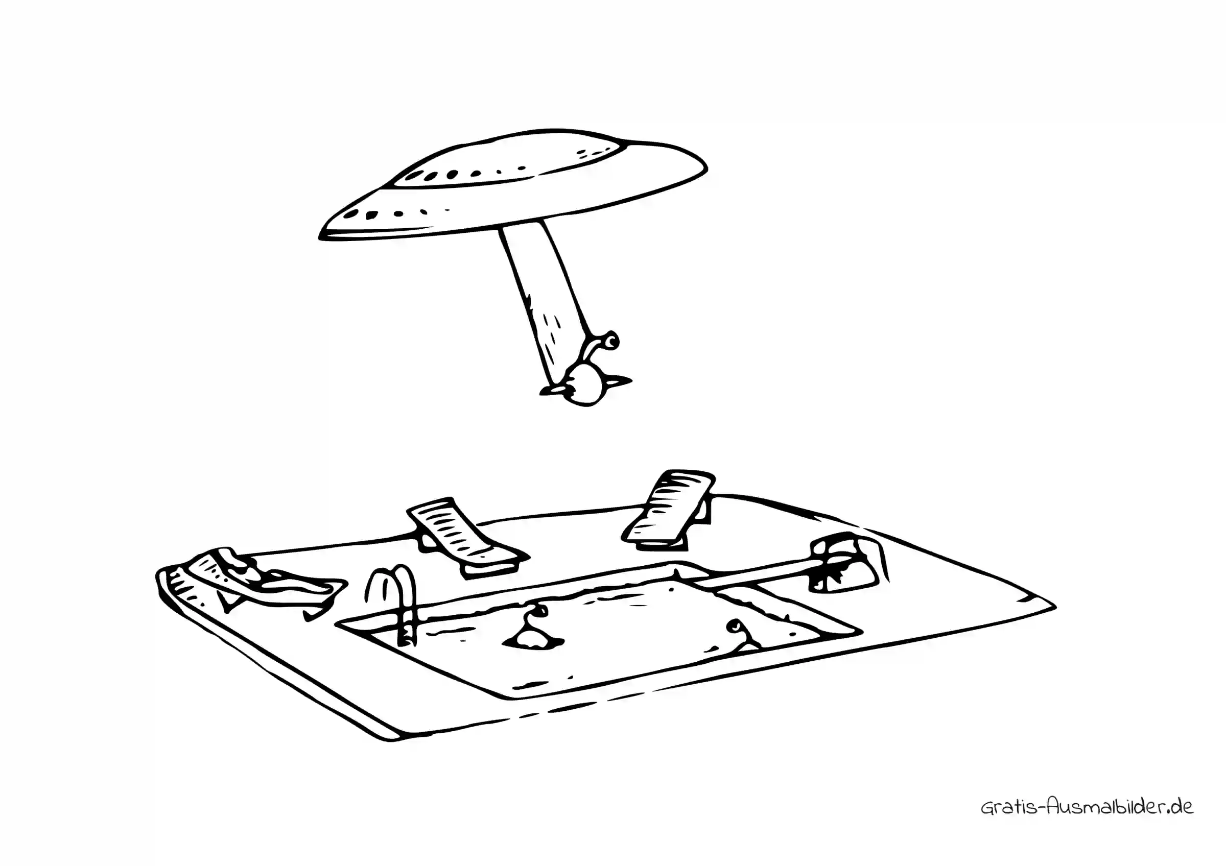 Ausmalbild Ufo mit Swimmingpool