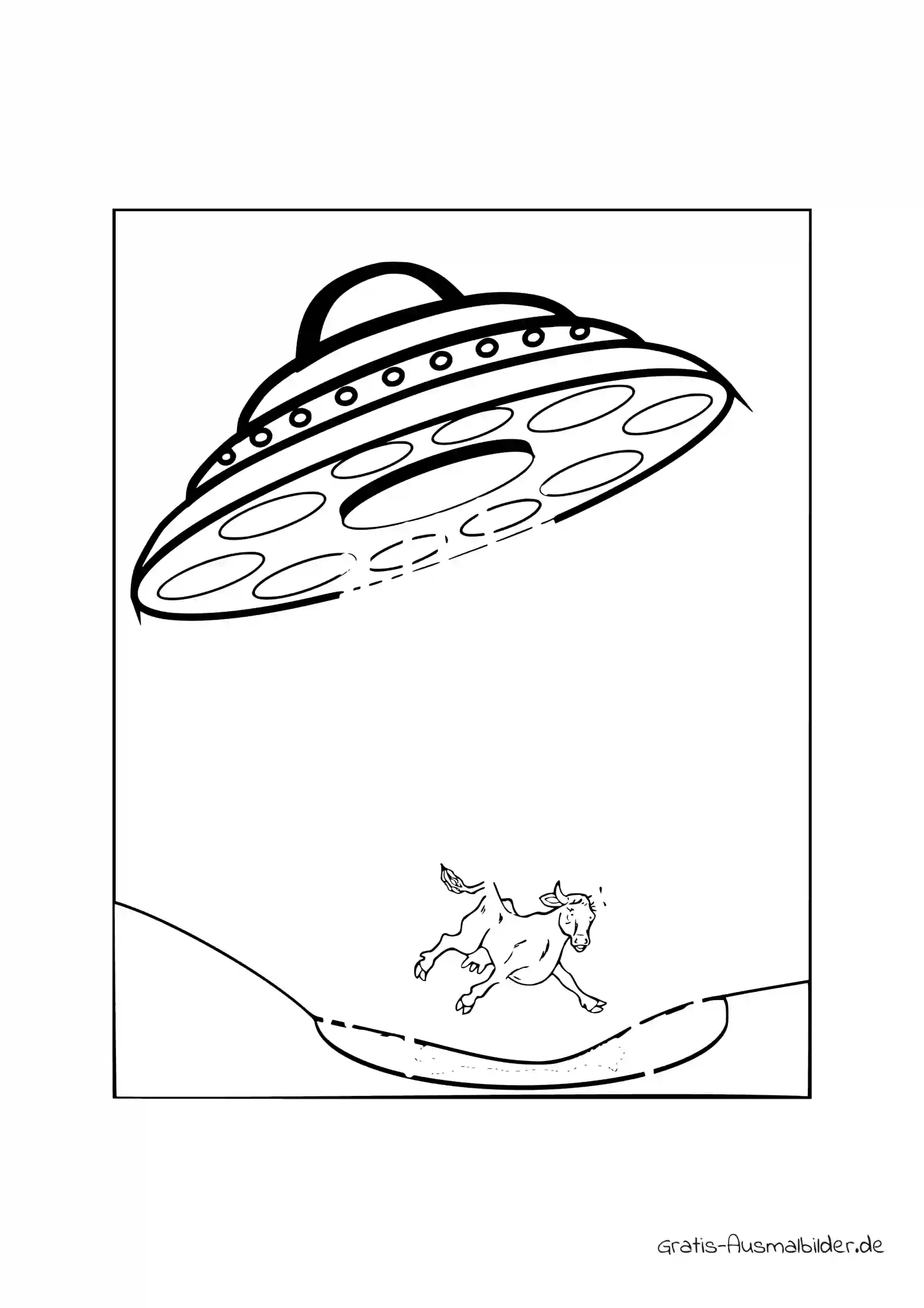 Ausmalbild UFO stiehlt Kuh