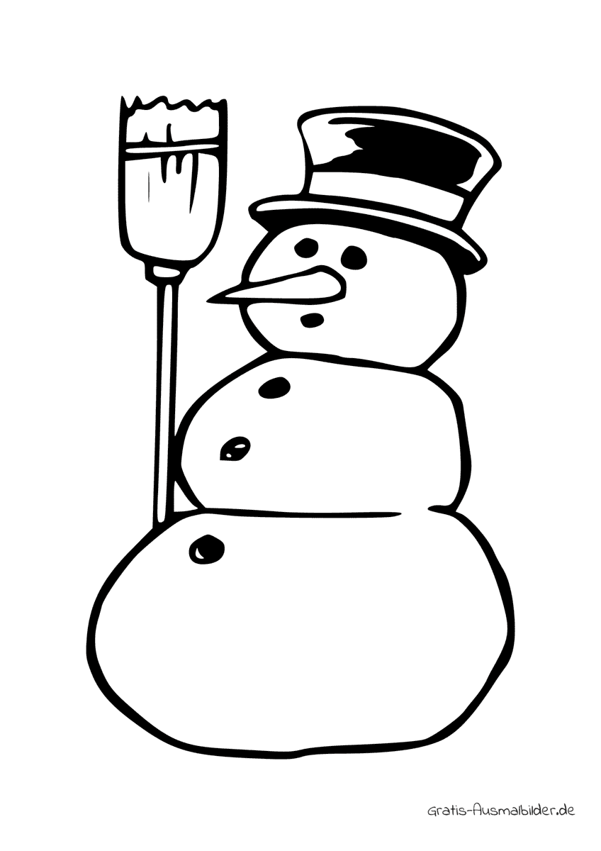 Ausmalbild Einfacher Schneemann mit Besen