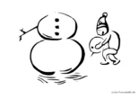 Ausmalbild Junge baut einen Schneemann