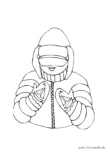 Ausmalbild Mann mit Wintermütze warm eingepackt