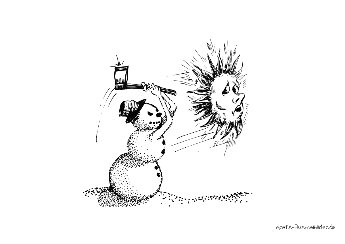 Ausmalbild Schneemann kämpft gegen Sonne