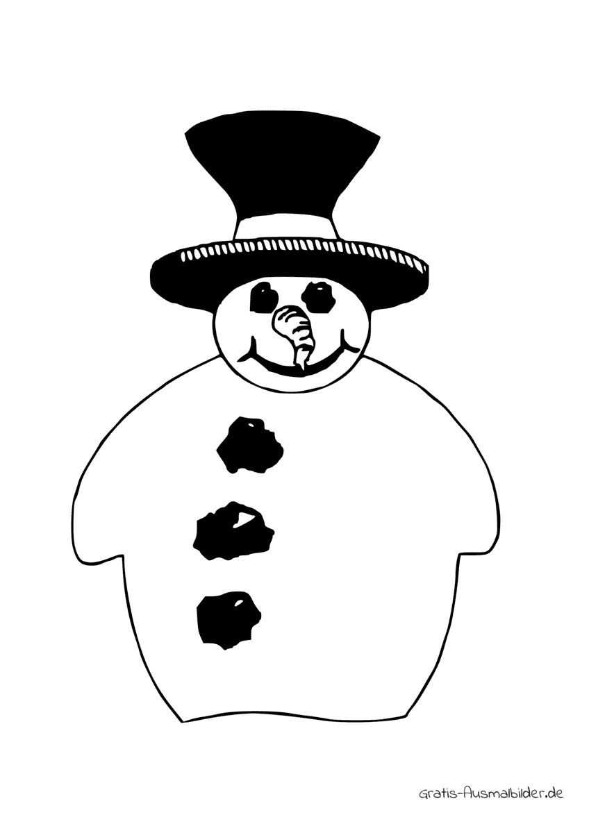 Ausmalbild Schneemann mit schwarzem Hut