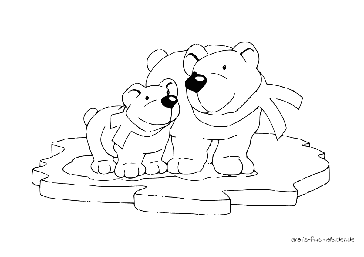 Ausmalbild Zwei Eisbären