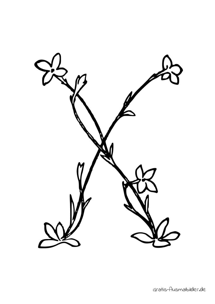 Ausmalbild X aus drei Blumen