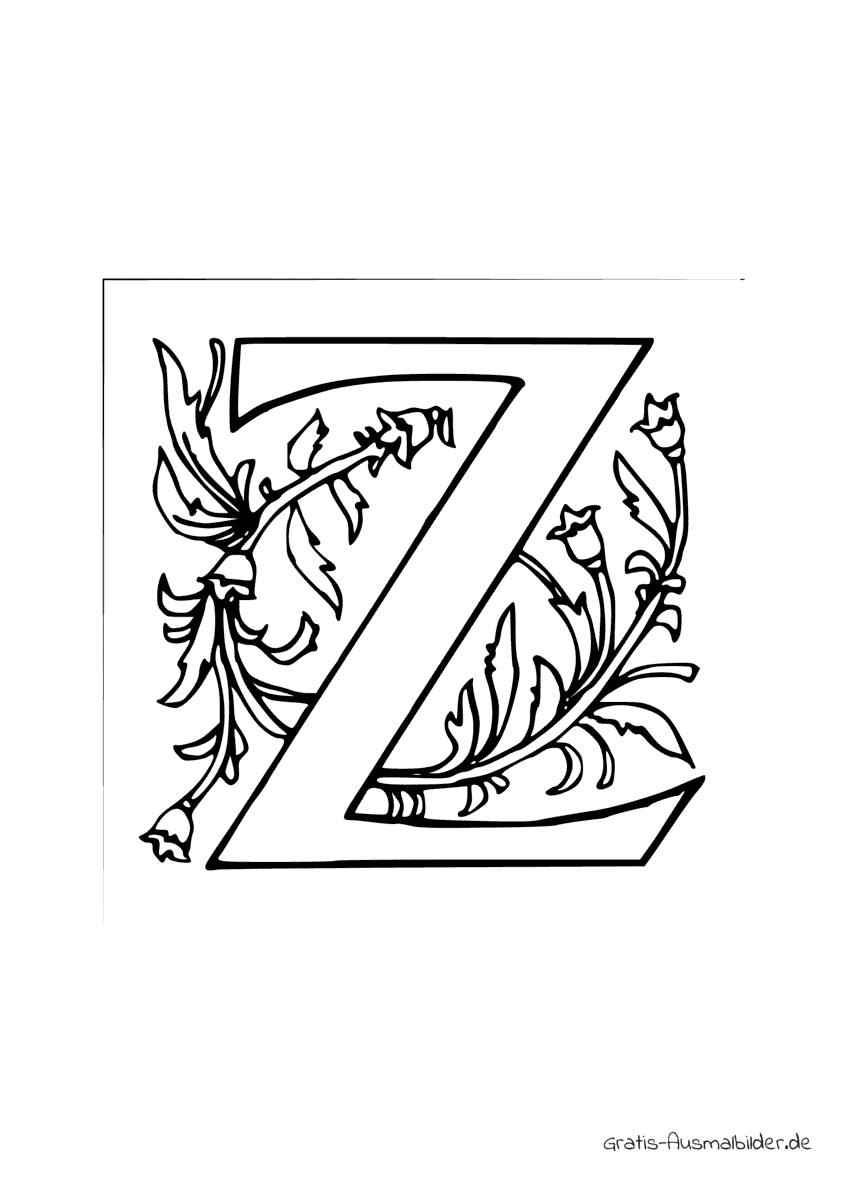 Ausmalbild Z mit Blümchen