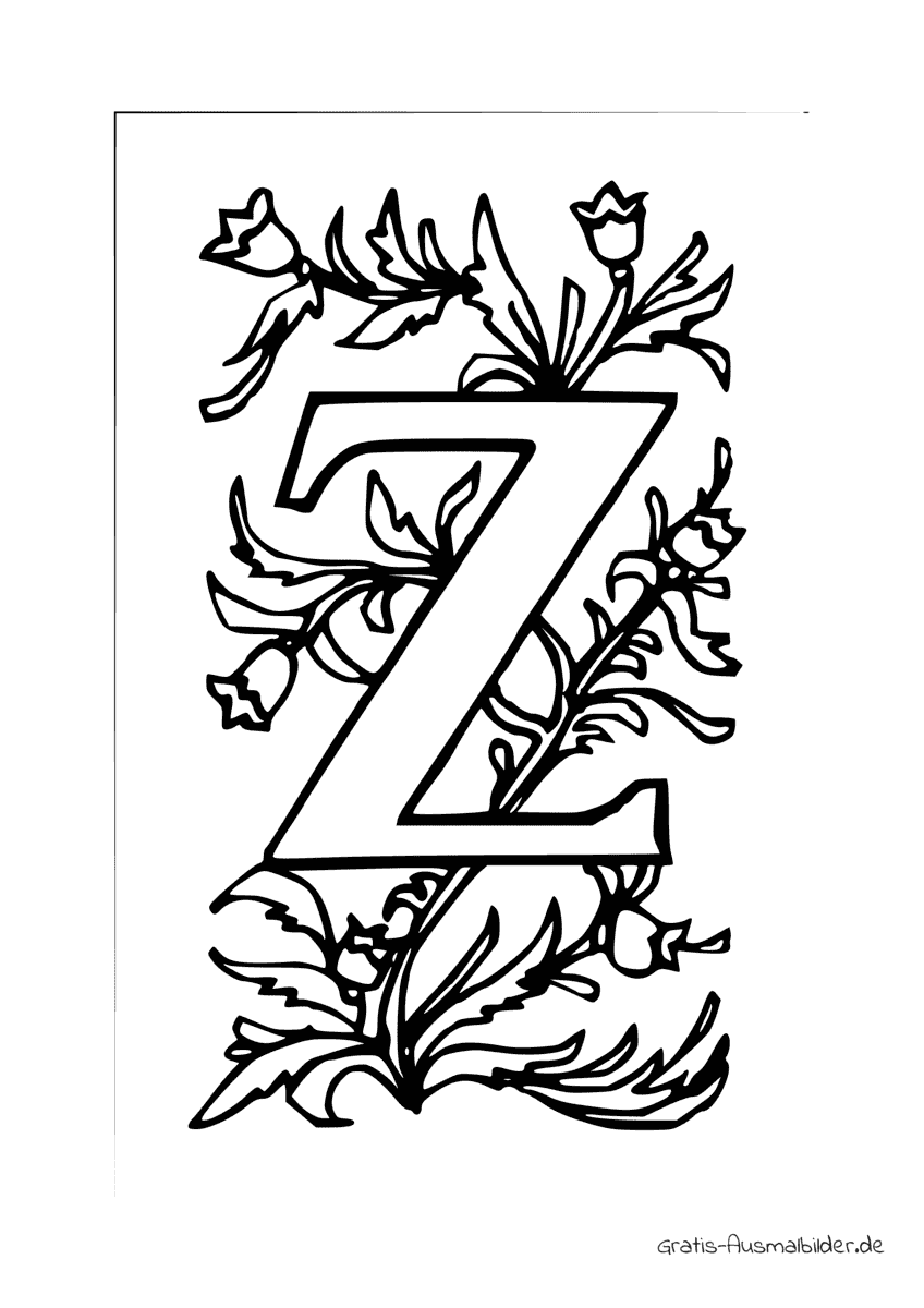 Ausmalbild Z mit Blumen geschmueckt